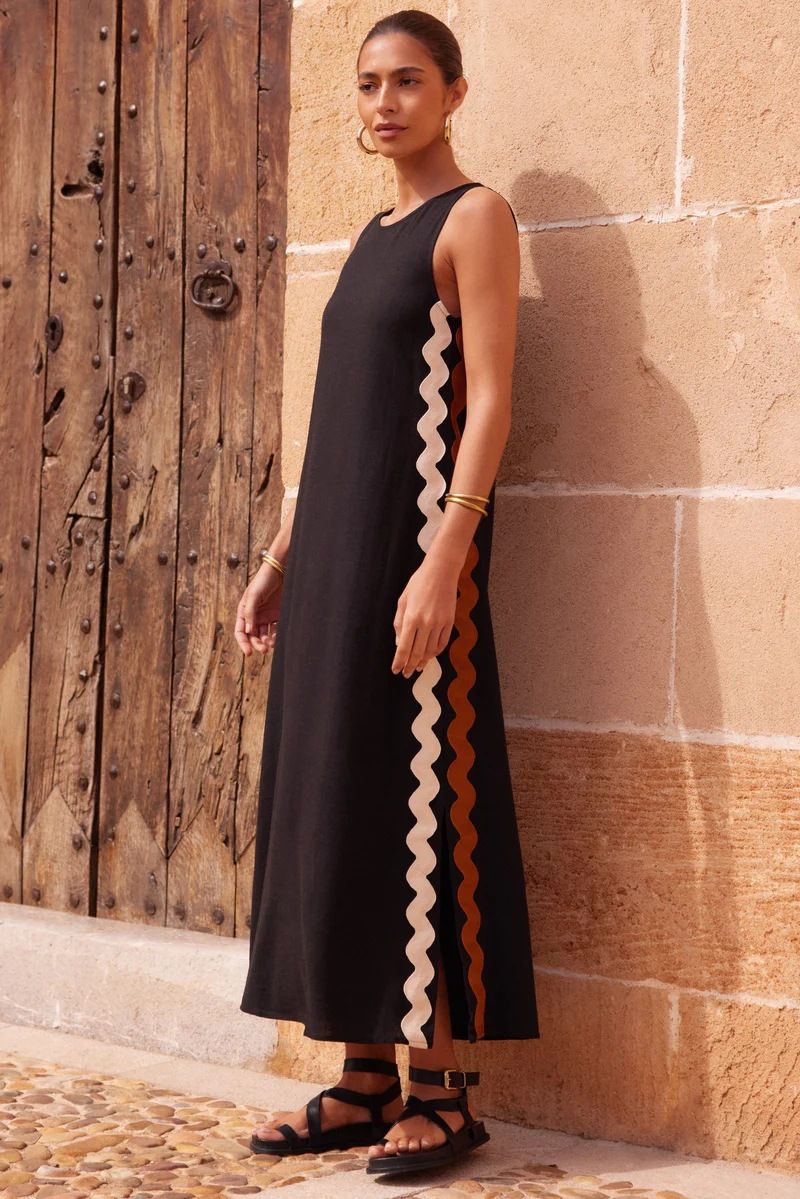 Round Neck Sleeveless Scalloped Side Panel A-Line Midi Dress 10
