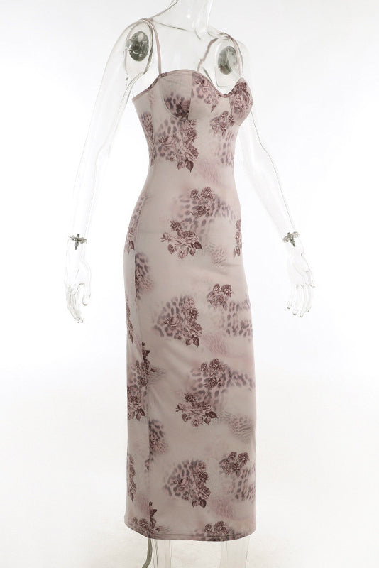 Sweetheart Bodycon Lace Mesh Sleeveless Printed Maxi Dress 16