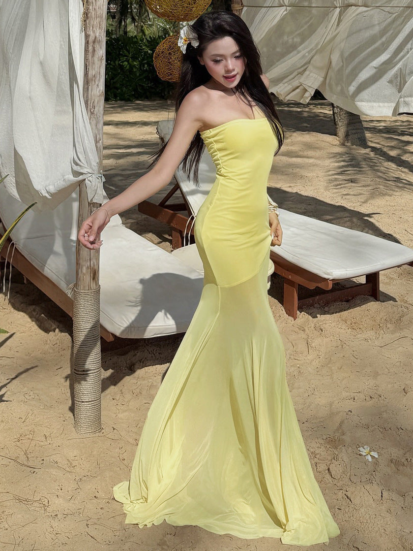Halter Deep V Ruched Bodice Center Panel Drape Maxi Gown 2
