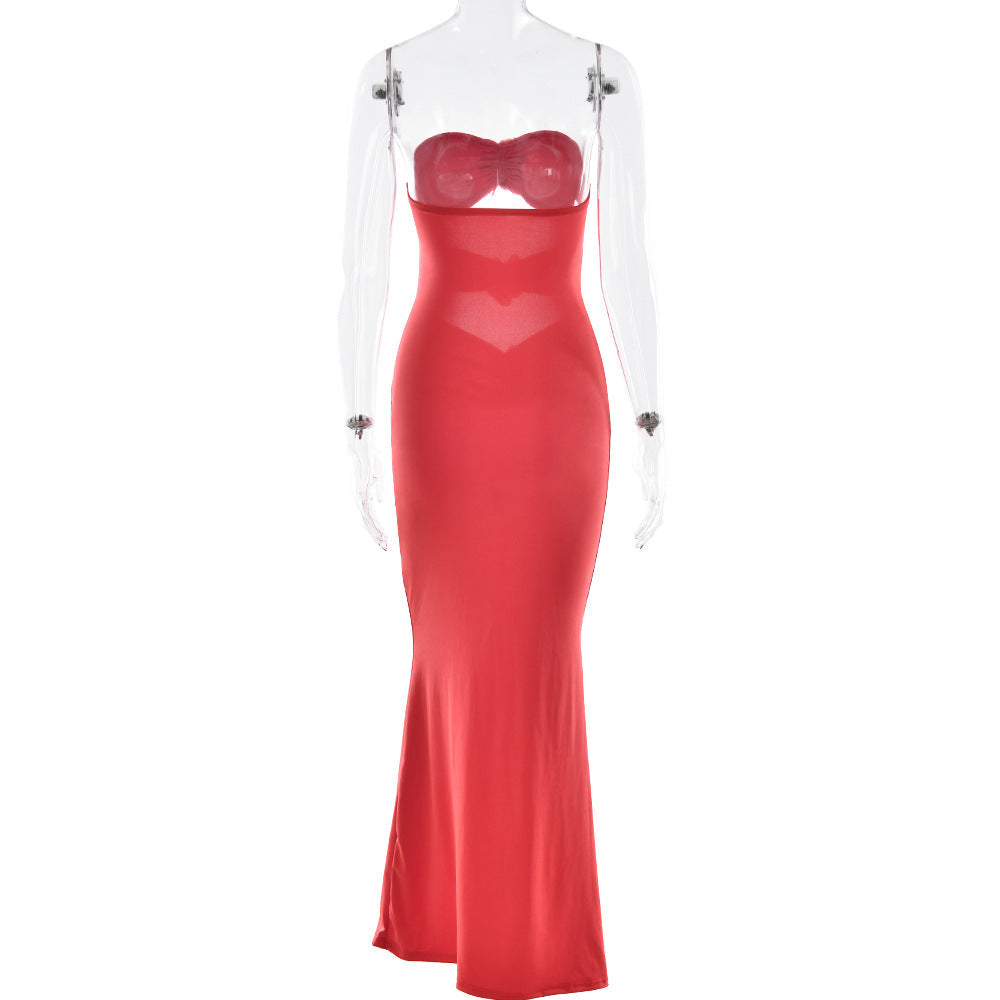 Strapless Floral Hardware Midriff Cutout Column Maxi Gown 7