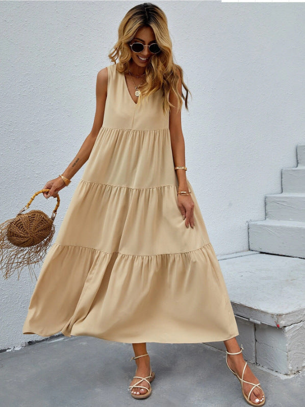 V Neck Sleeveless Pocketed Tiered Maxi Dress 5