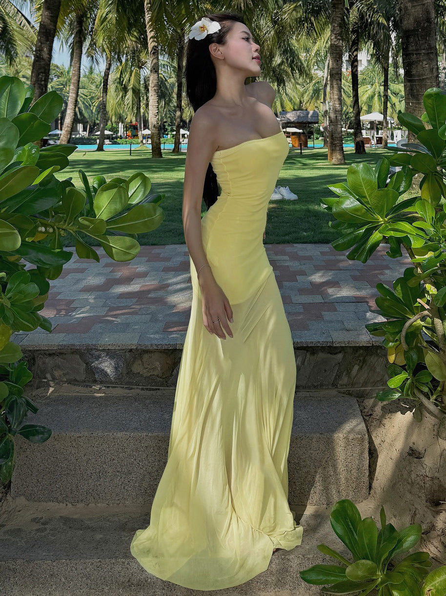 Halter Deep V Ruched Bodice Center Panel Drape Maxi Gown 3