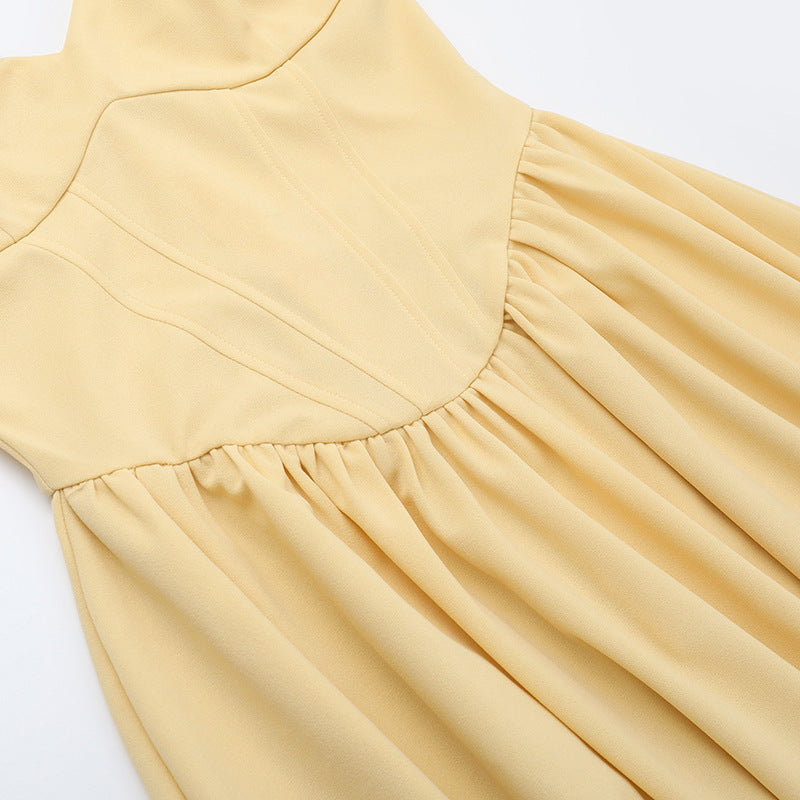 Sweetheart Spaghetti Strap Corset Bodice Pleated Pocket Midi Dress 16