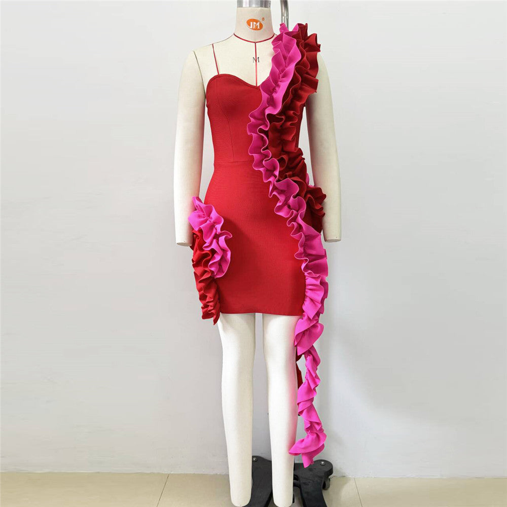 Strapless Sweetheart Cascading Ruffle One-Shoulder Mini Dress 2