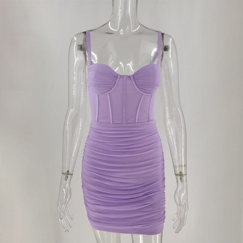 Mesh Panel Corset Sweetheart Spaghetti Strap Ruched Bodycon Mini Dress 5