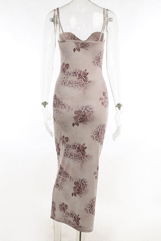 Sweetheart Bodycon Lace Mesh Sleeveless Printed Maxi Dress 5