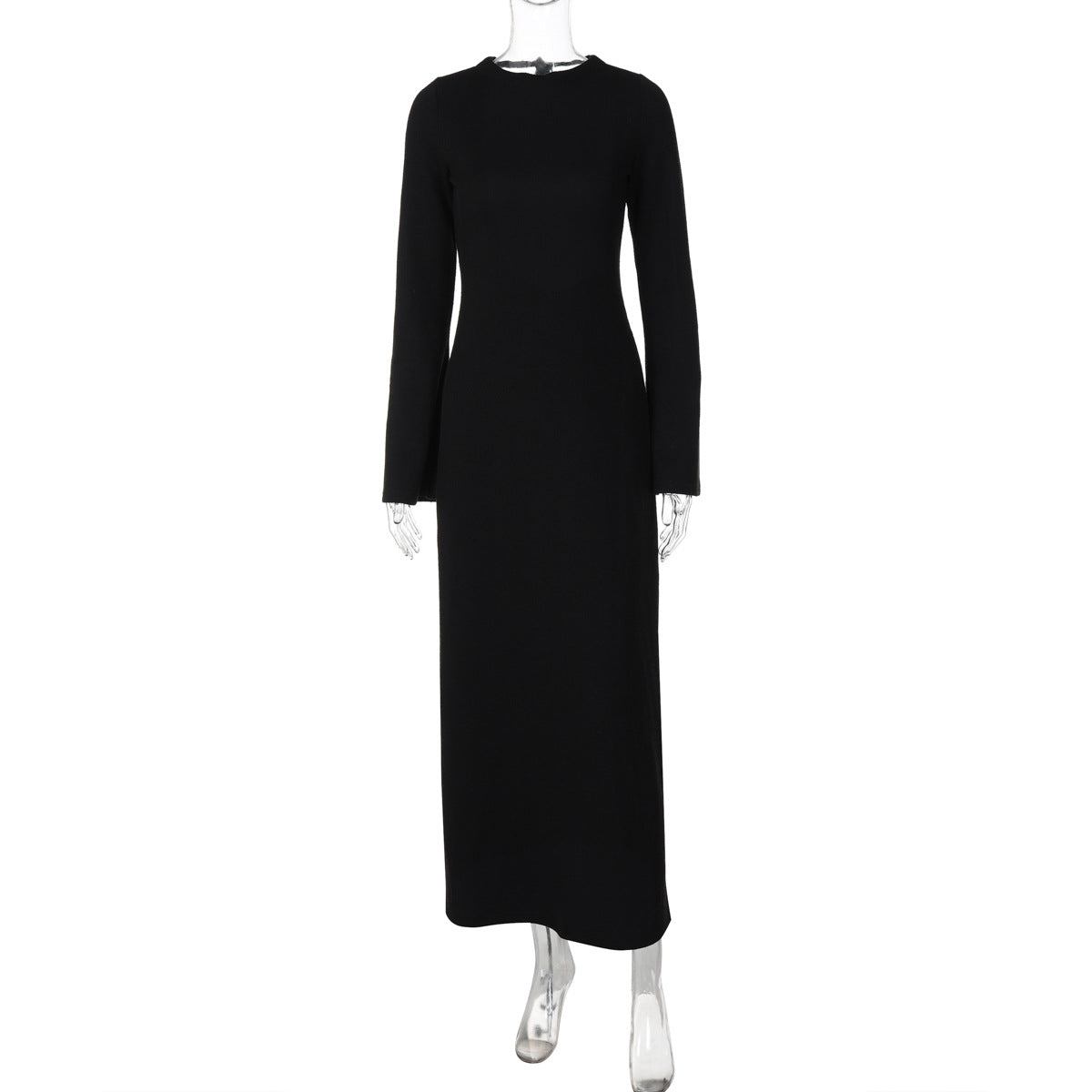 Rib Knit Long Sleeve Tie Back Open Back Bodycon Mini Dress 7