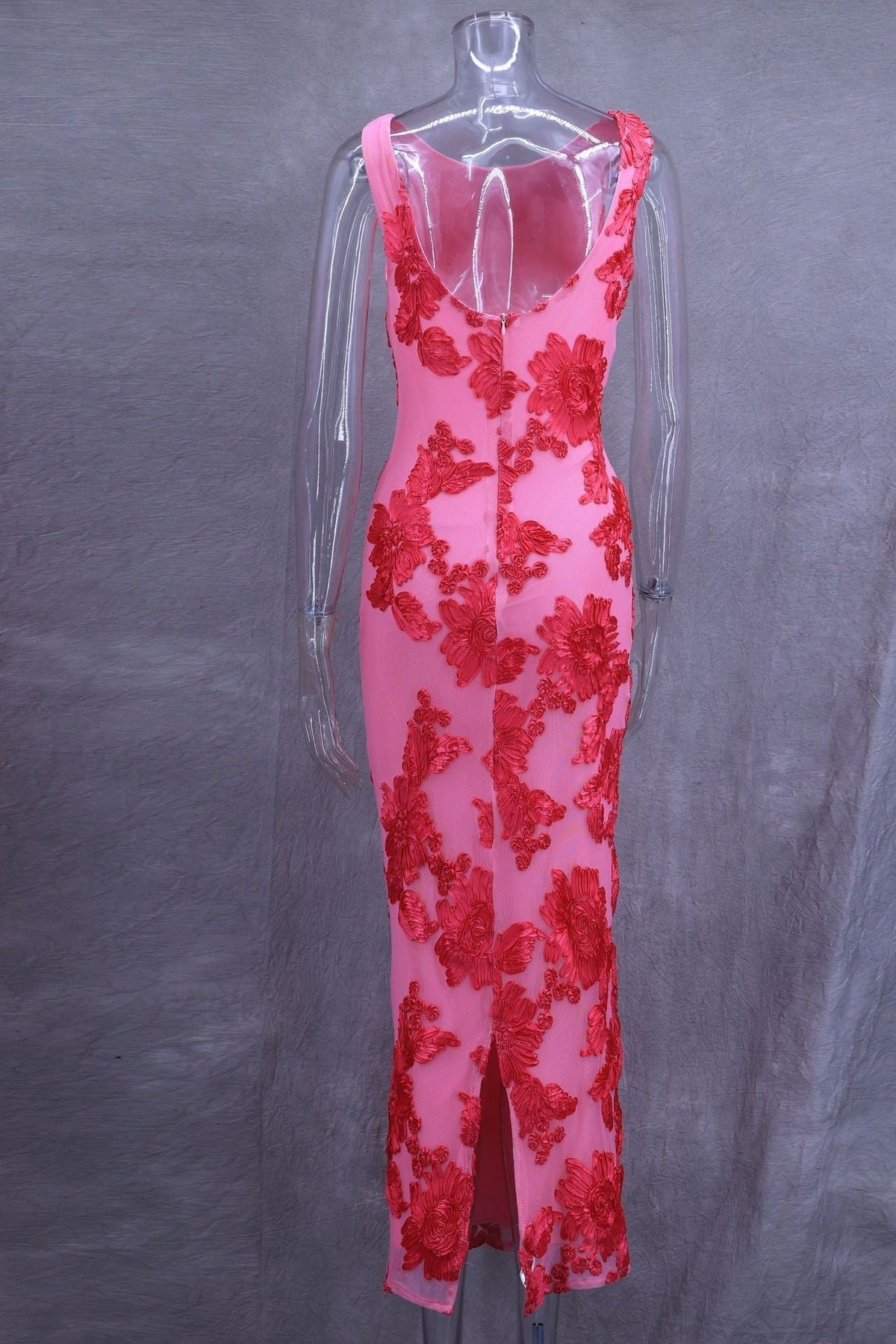 Crew Neck Sleeveless Floral Devore Burnout Maxi Dress 8