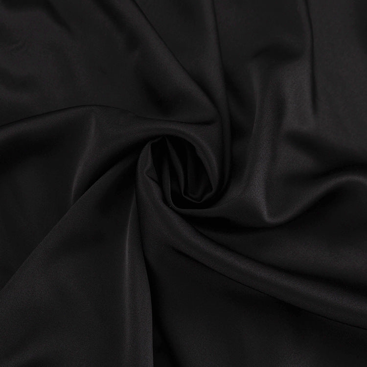 Crew Neck Long Sleeve Lace Trim High Slit Satin Maxi Dress 3