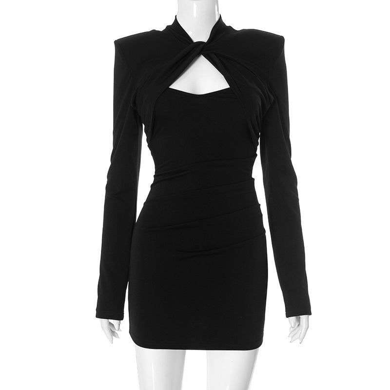 Twist Front Padded Shoulder Bodycon Midi Dress 5