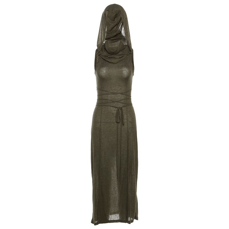 Cowl Neck Tie Waist Double Slit Sleeveless Maxi Dress 3