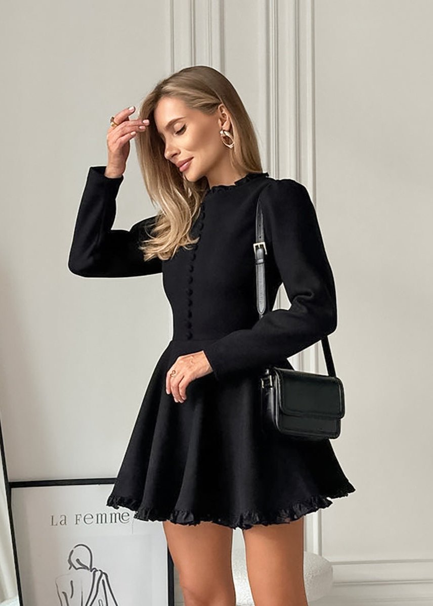 Ruffle Collar Button Front Pleated Fit and Flare Mini Dress 5