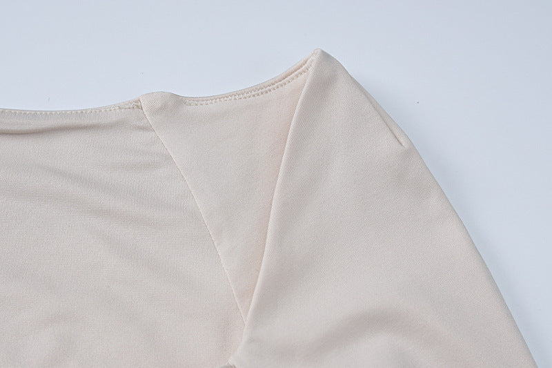 Square Neck Long Sleeve Tie Cuff Slit Knit Mini Dress 8