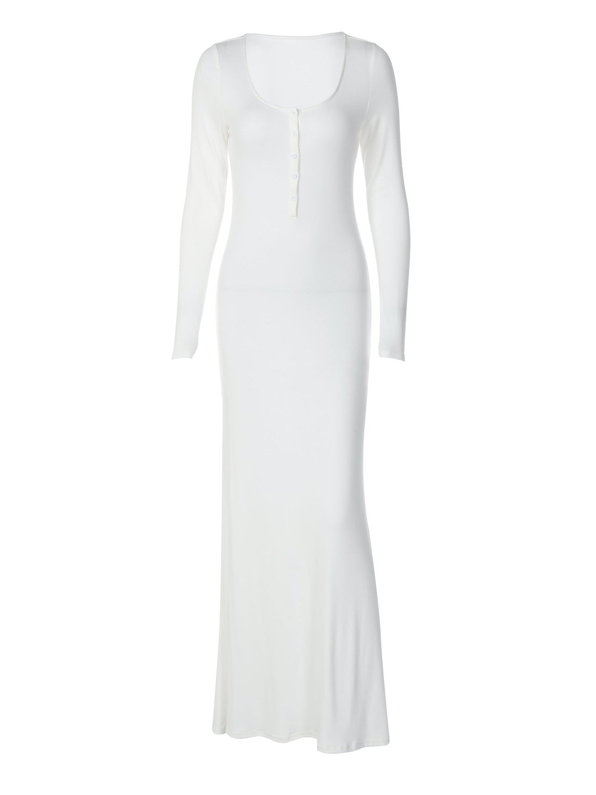 Scoop Neck Henley Button Long Sleeve Bodycon Maxi Dress 3