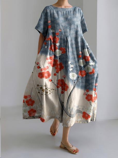 Watercolor Floral Print Tent Sleeve Loose Flowy Maxi Dress 3