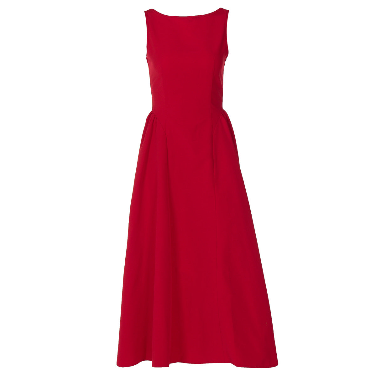 Boat Neck Sleeveless Fitted Waist Flared Gathered Midi Dress 5