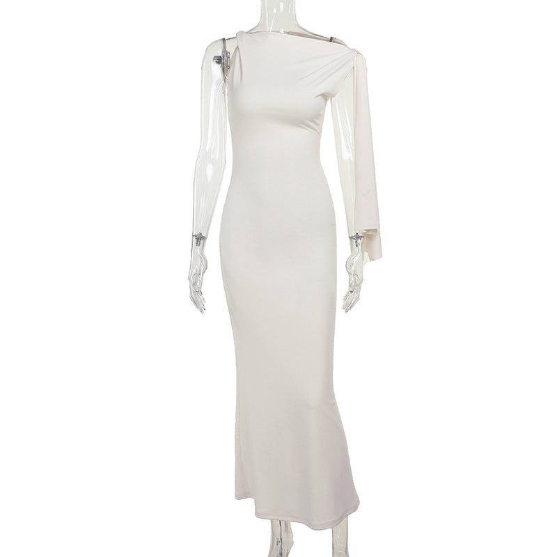 Sleeveless High Neck Asymmetric Drape Sash Column Maxi Gown 7