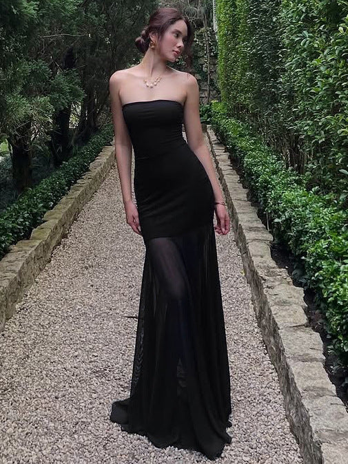 Halter Deep V Ruched Bodice Center Panel Drape Maxi Gown