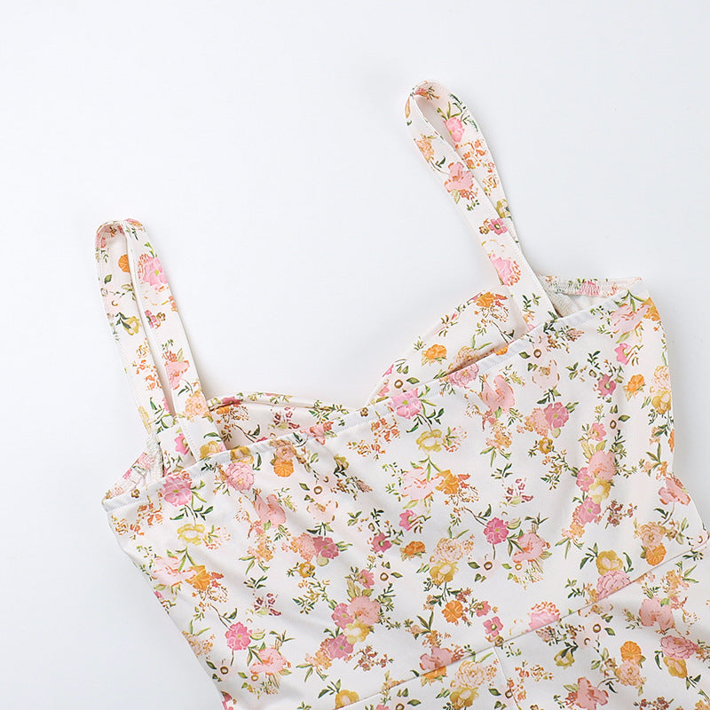 Floral Bustier Lace-Up Cami Strap Flared Midi Dress 15