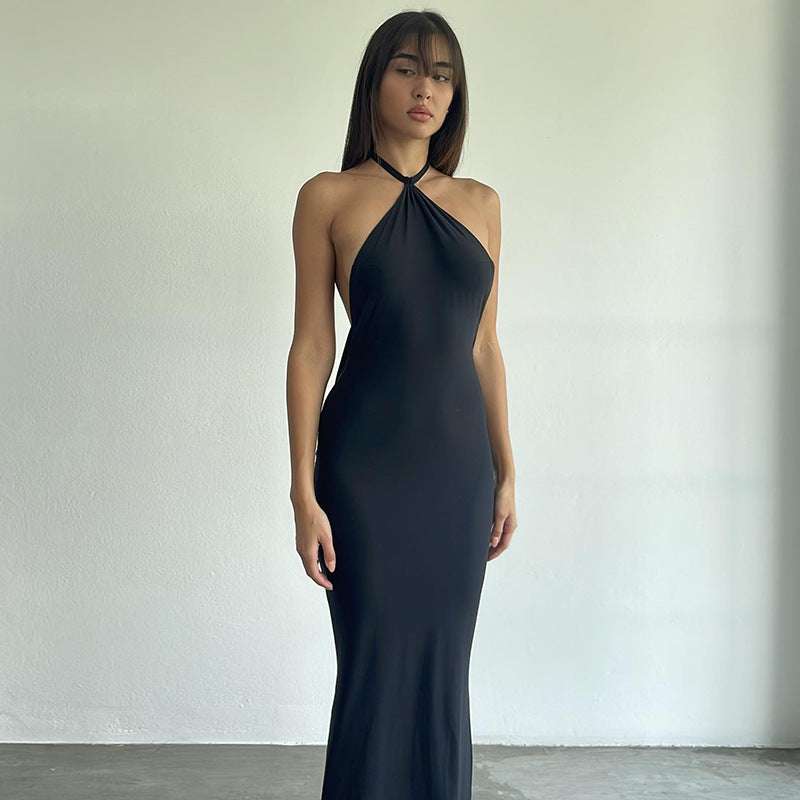 Halter Neck Open Back Cowl Drape Bodycon Maxi Dress 2