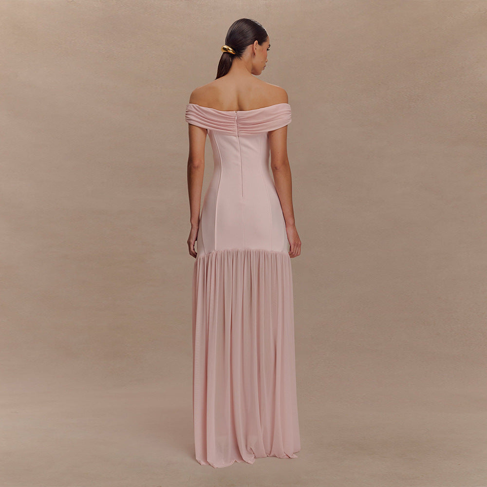 Off Shoulder Ruched Folded Bandage Maxi Dress 4