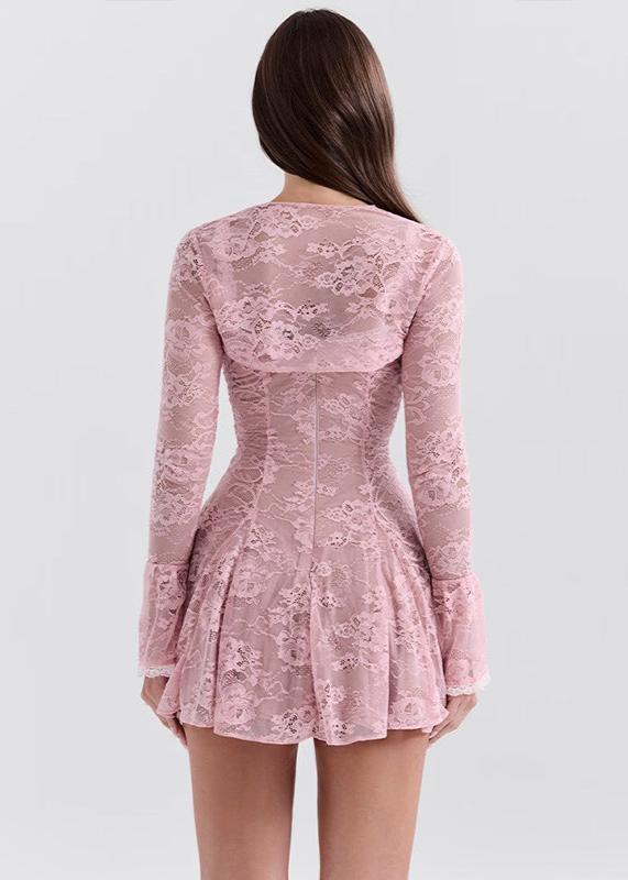 Floral Lace Corset Lace-Up Bell Sleeve Bolero Mini Dress Set 2