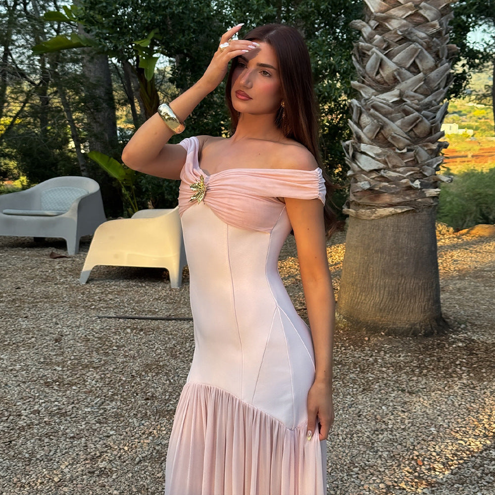 Off Shoulder Ruched Folded Bandage Maxi Dress 10