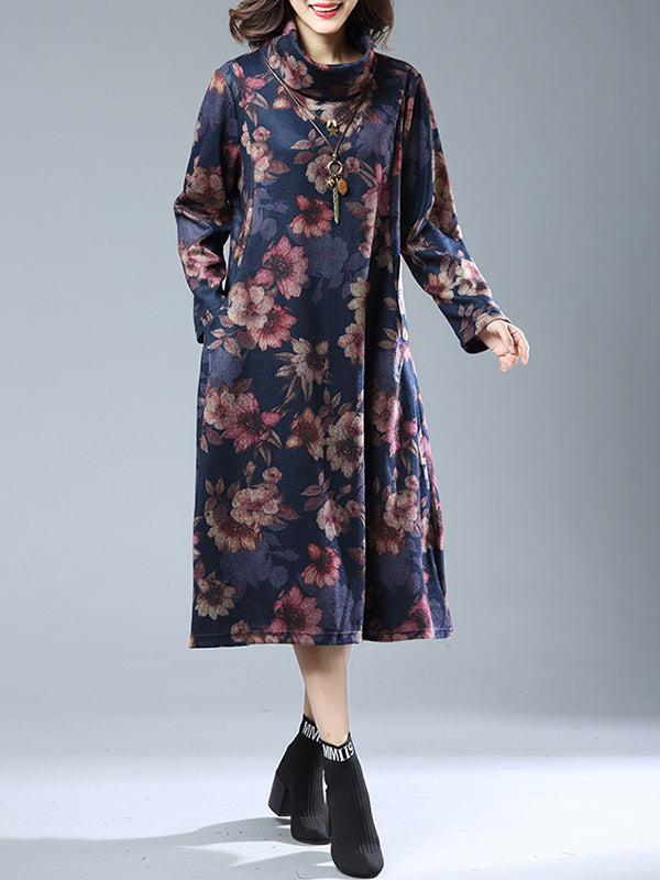 Square Neck Puff Sleeve Floral Print Fit and Flare Midi Dress