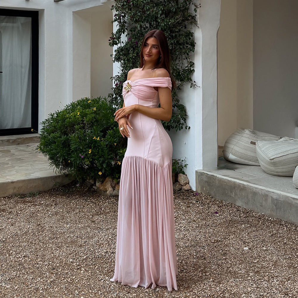 Off Shoulder Ruched Folded Bandage Maxi Dress 7