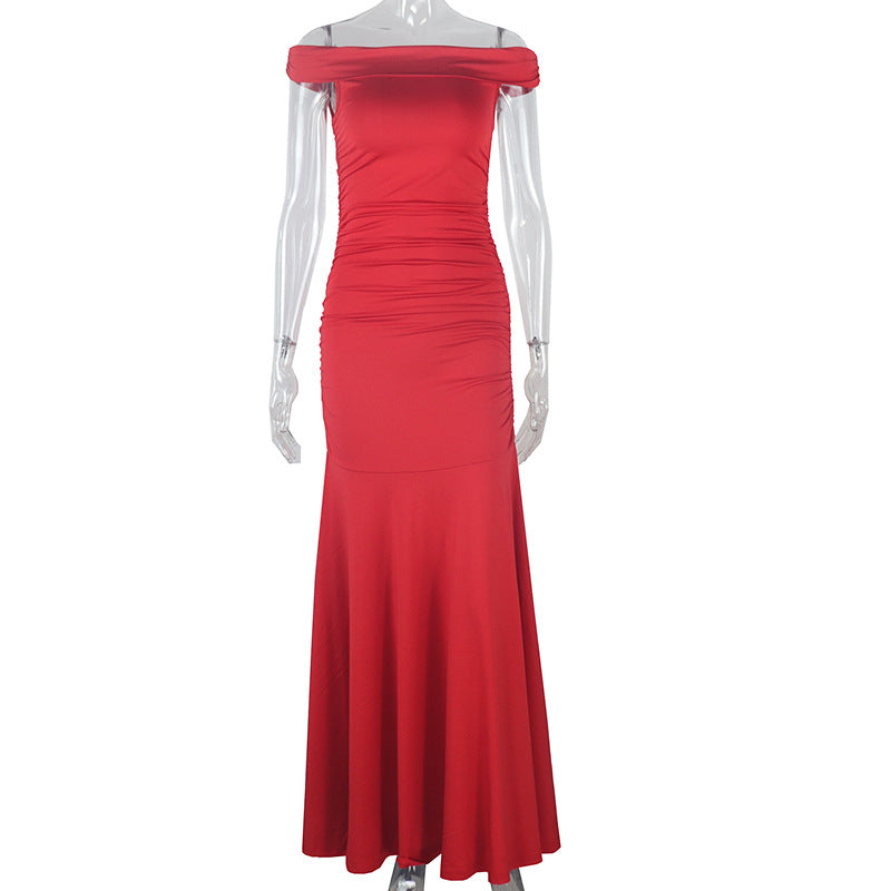 Off Shoulder Ruched Hip Mermaid Bodycon Maxi Dress 5
