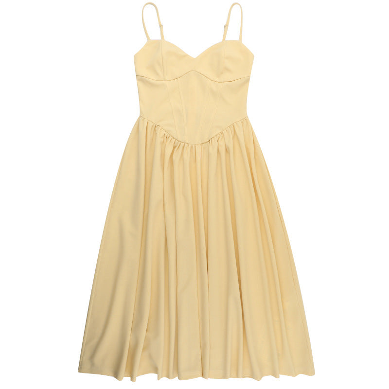 Sweetheart Spaghetti Strap Corset Bodice Pleated Pocket Midi Dress 12