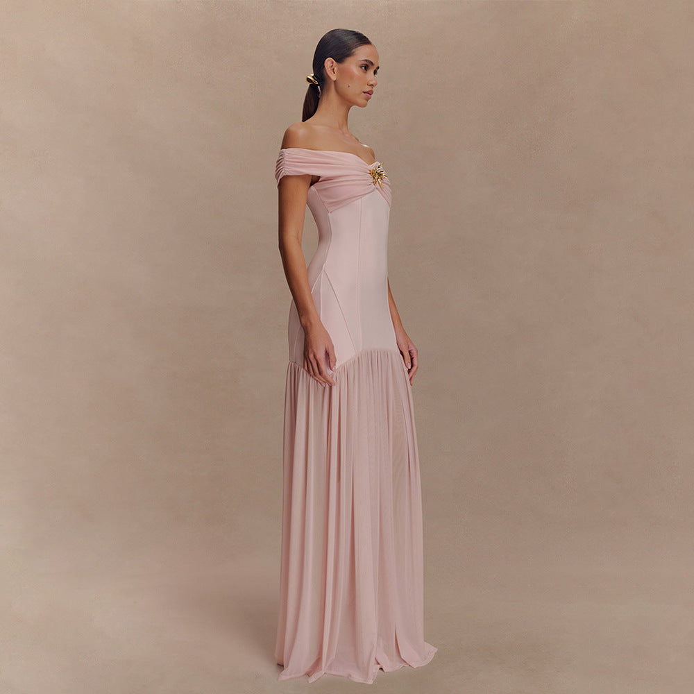 Off Shoulder Ruched Folded Bandage Maxi Dress 3