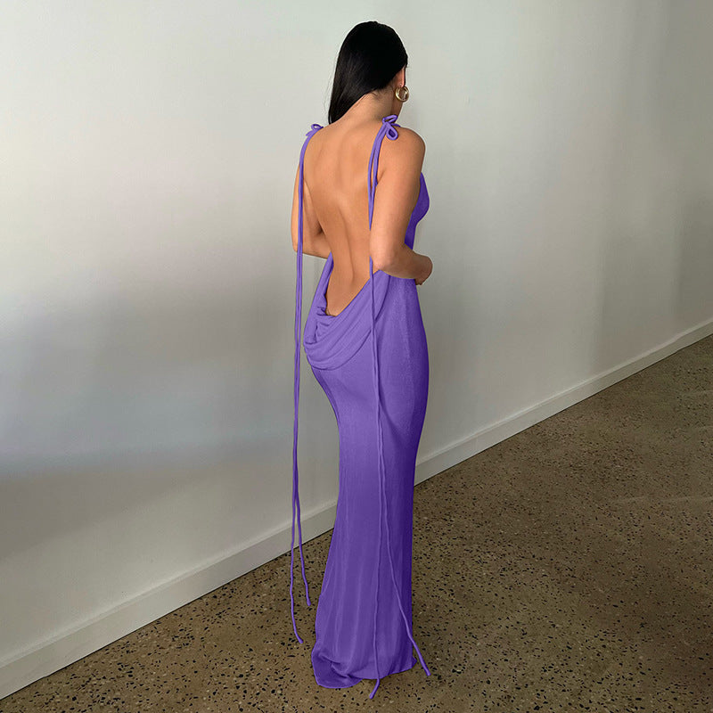 Tie Strap Cowl Back Open Back Bodycon Maxi Dress 2