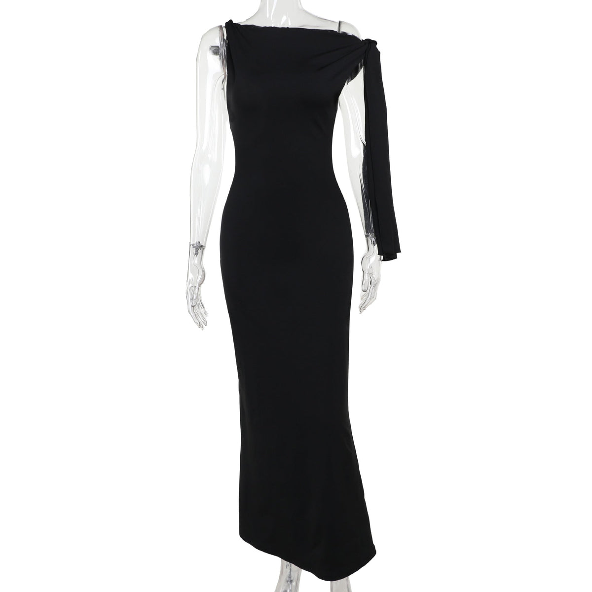 Sleeveless High Neck Asymmetric Drape Sash Column Maxi Gown 6
