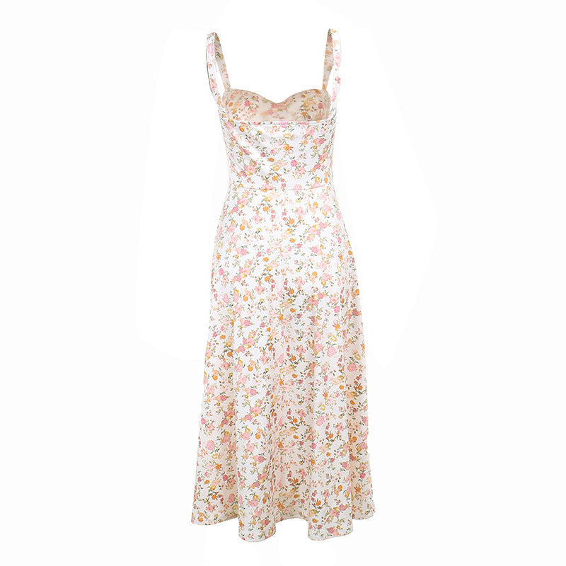 Floral Bustier Lace-Up Cami Strap Flared Midi Dress 13