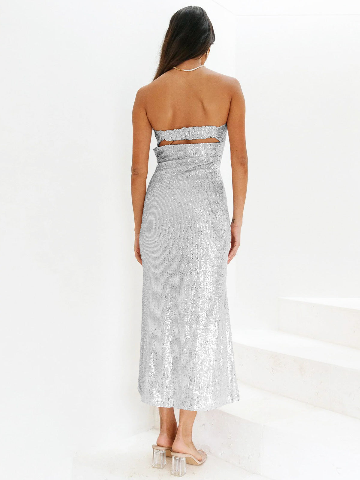 Strapless Sequin Column Maxi Dress 6