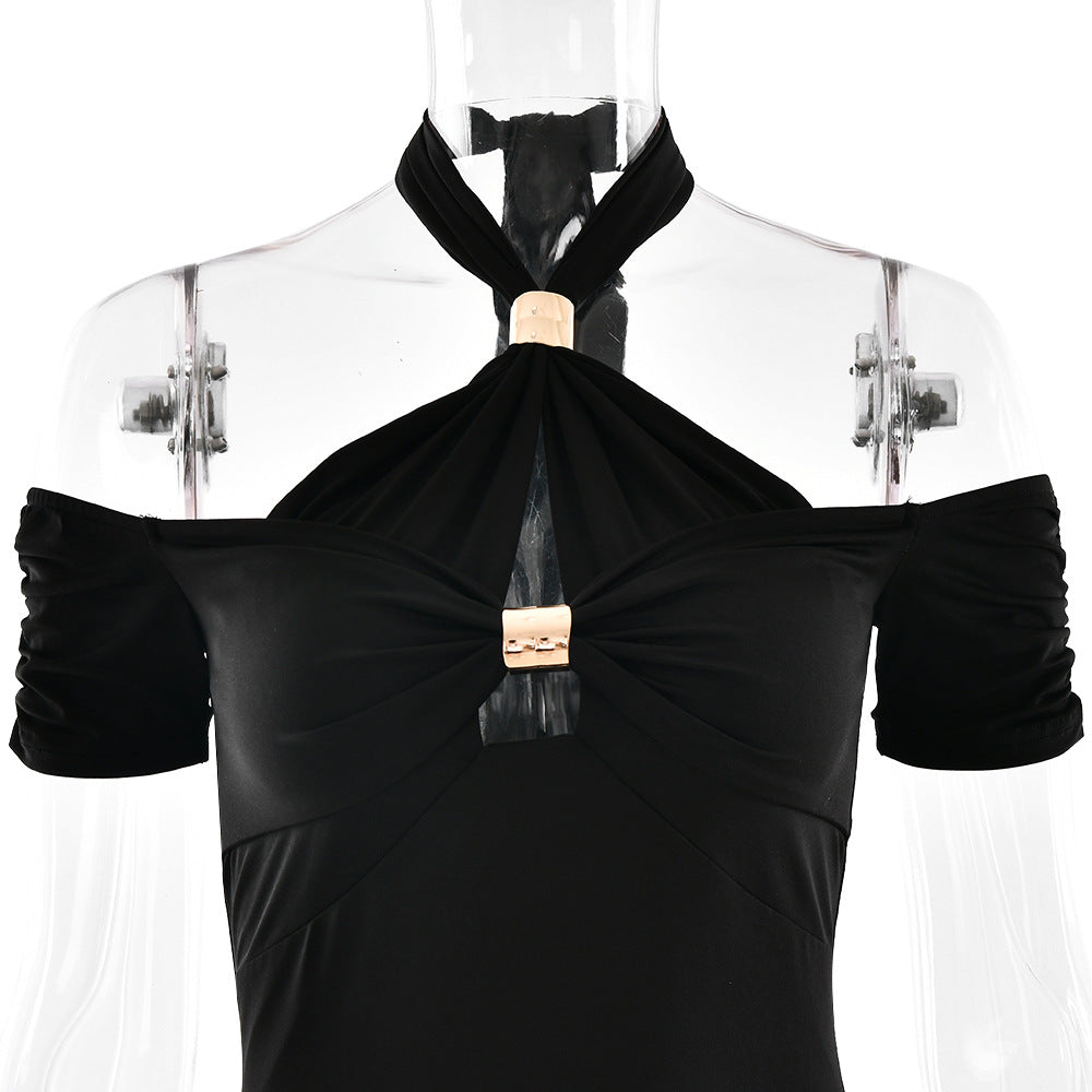 Mock Neck Ruched Asymmetric Train Mini Dress 9