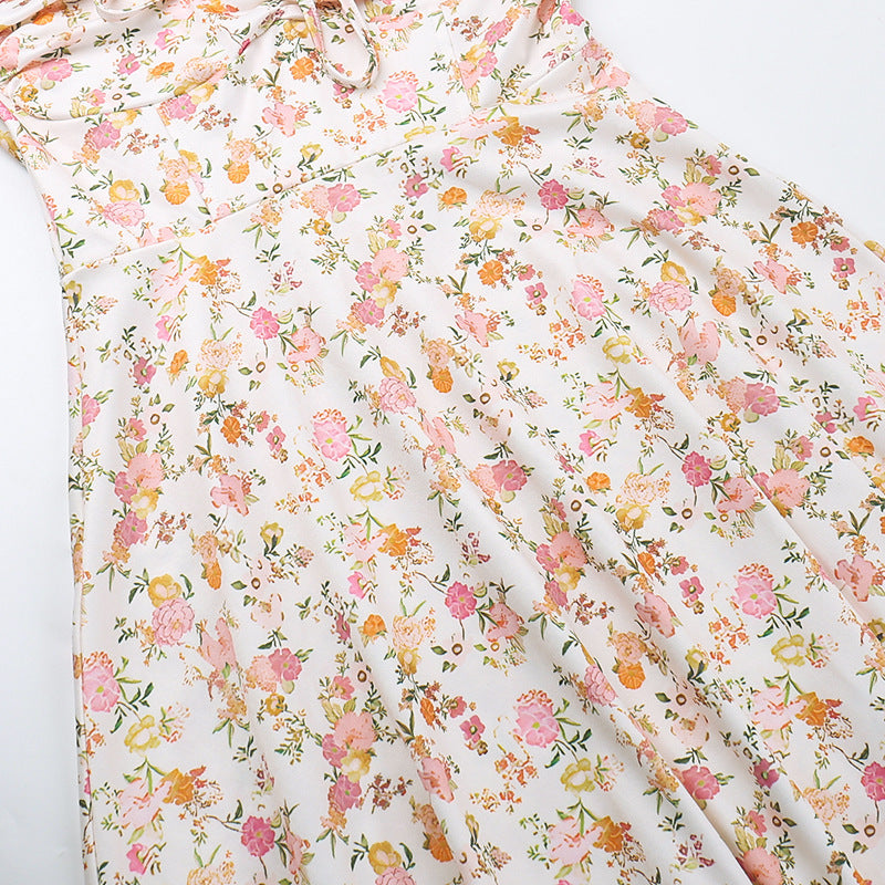 Floral Bustier Lace-Up Cami Strap Flared Midi Dress 18