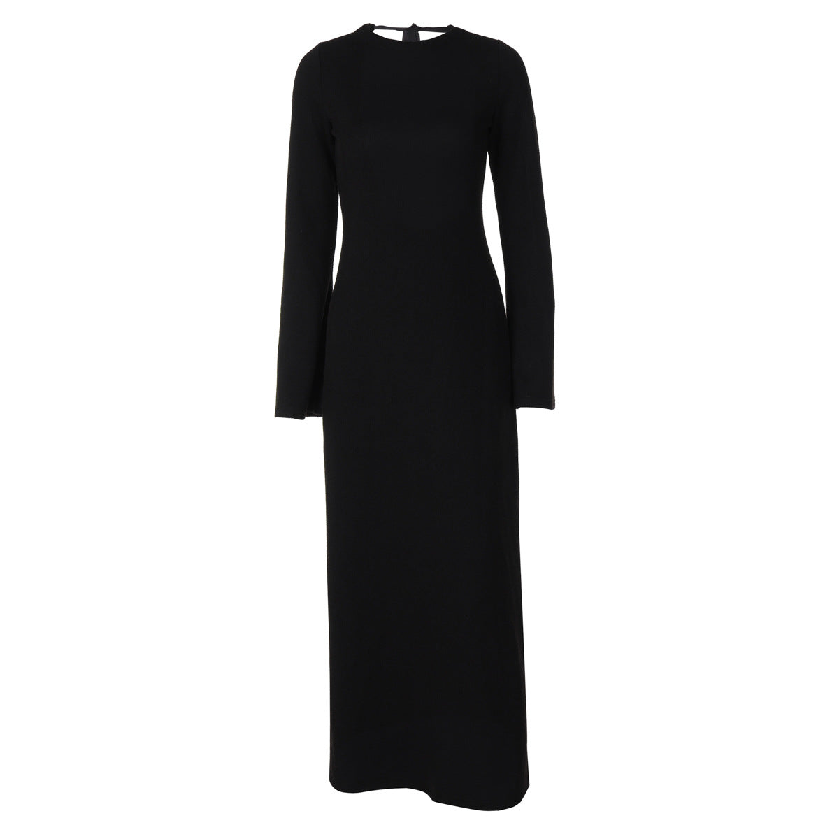 Rib Knit Long Sleeve Tie Back Open Back Bodycon Mini Dress 5
