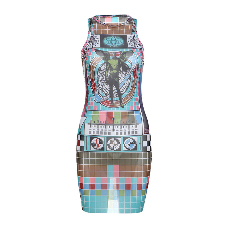 Mixed Print Mesh Contrast Panel Crew Neck Bodycon Mini Dress 5