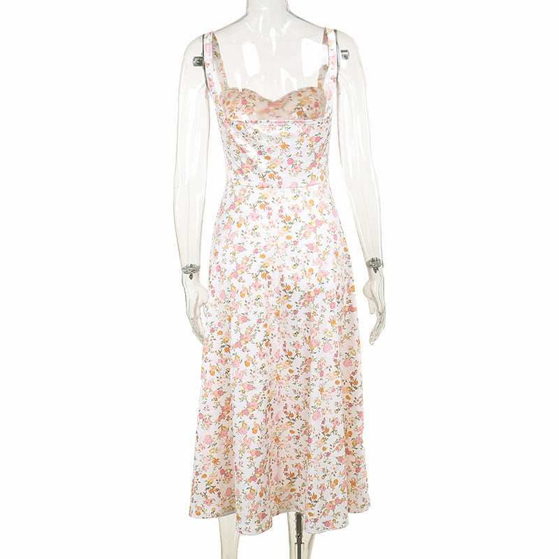 Floral Bustier Lace-Up Cami Strap Flared Midi Dress 11