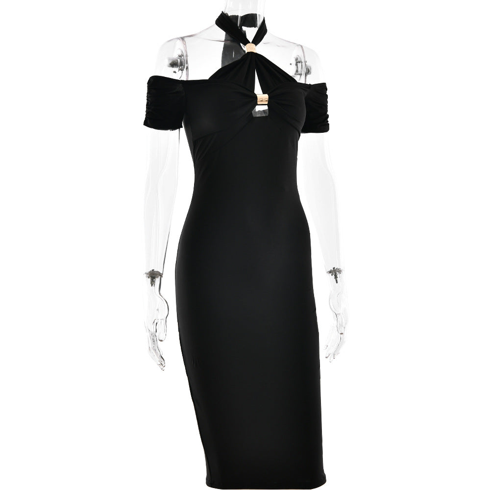 Mock Neck Ruched Asymmetric Train Mini Dress 7