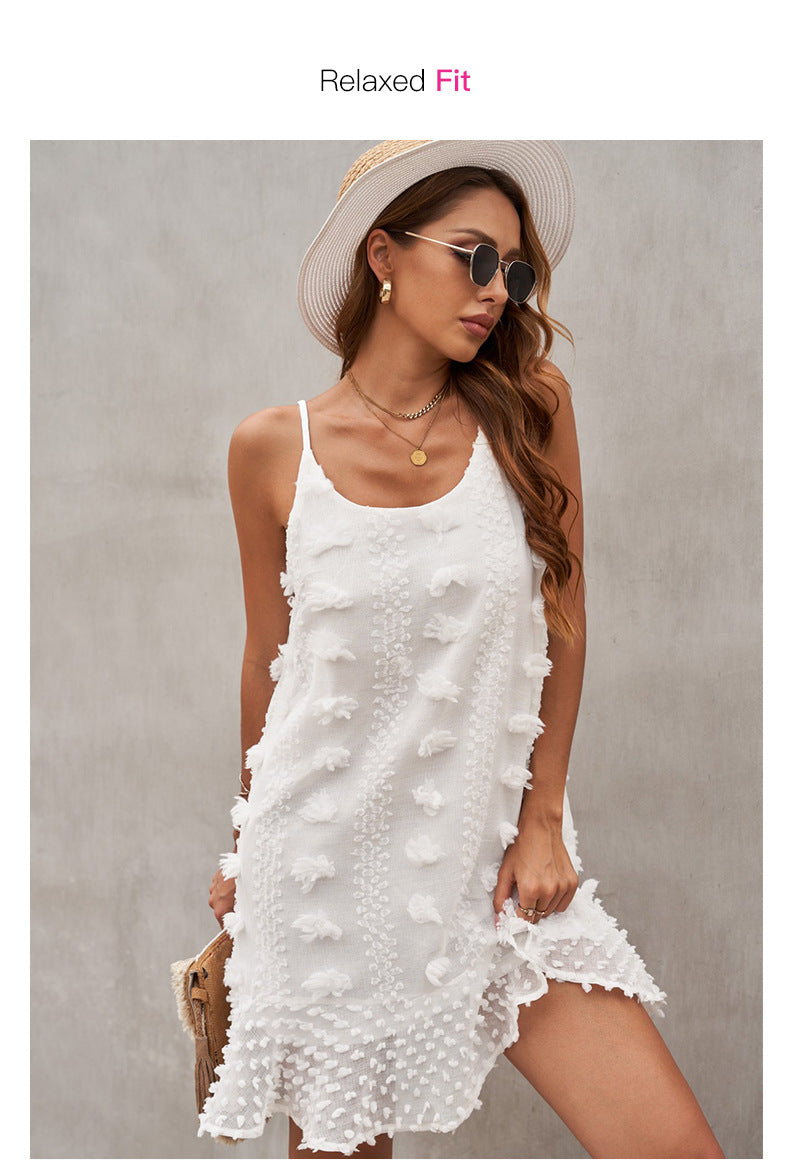 Spaghetti Strap Pom Pom Trim Tiered Babydoll Mini Dress 3