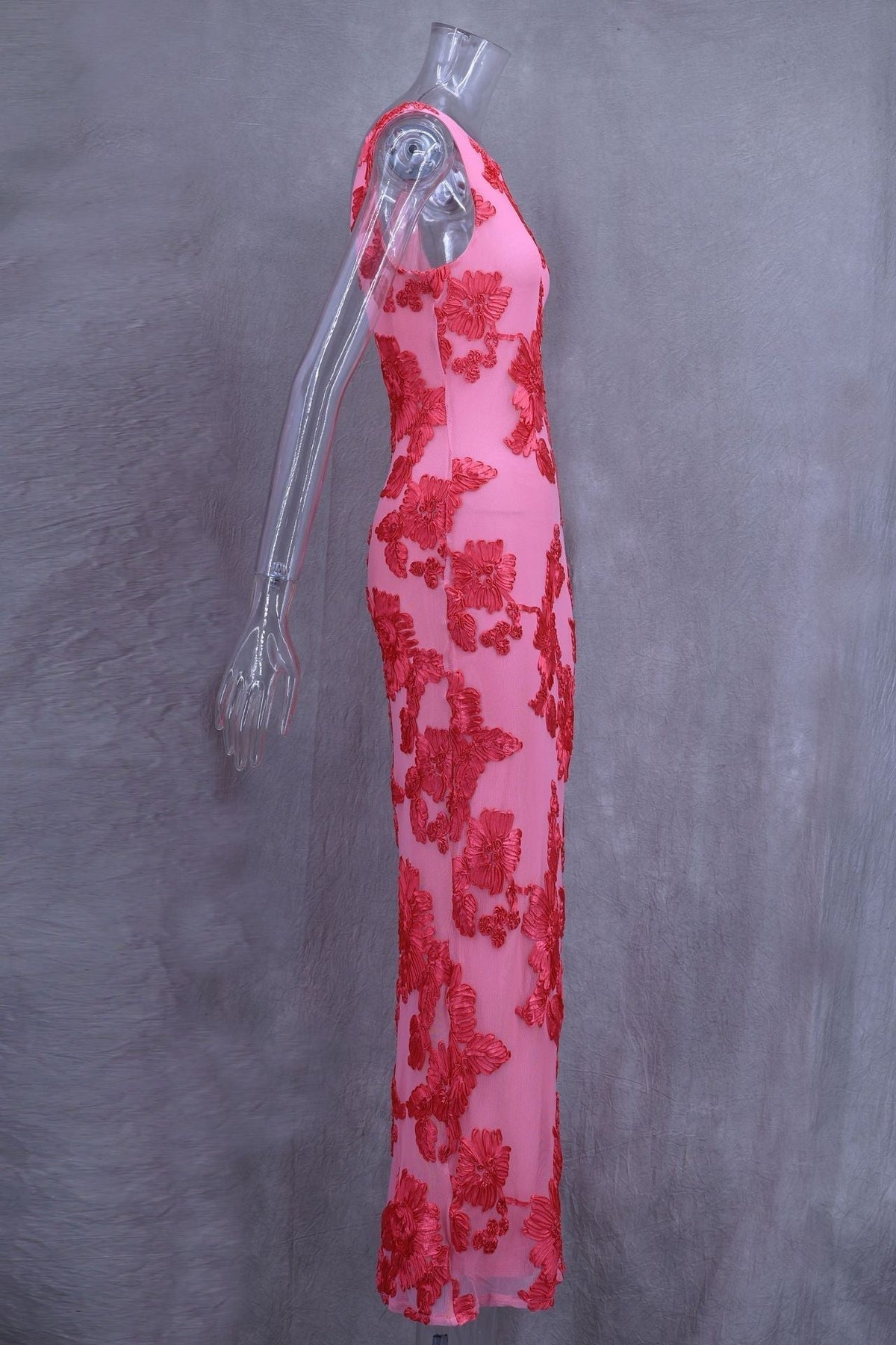 Crew Neck Sleeveless Floral Devore Burnout Maxi Dress 10