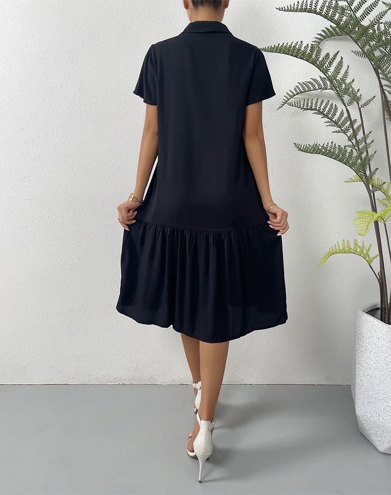 Collared Button Front Tie Belt Tiered Ruffle Midi Dress 5