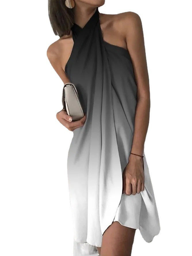 Halter Cross-Front Ombre Draped Shift Mini Dress 4