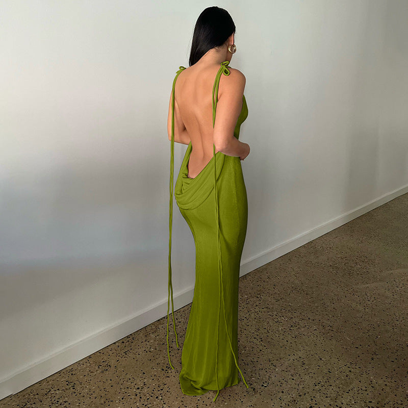 Tie Strap Cowl Back Open Back Bodycon Maxi Dress 4