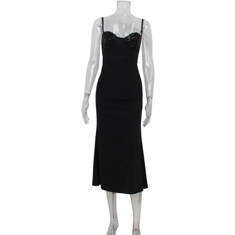 Sweetheart Neck Spaghetti Strap Sequin Embellished Waist Fitted Midi Dress 4