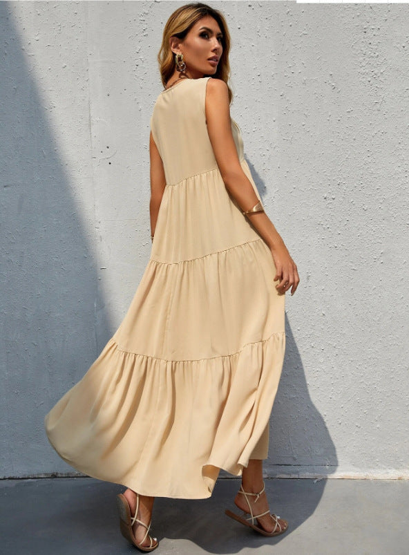 V Neck Sleeveless Pocketed Tiered Maxi Dress 3