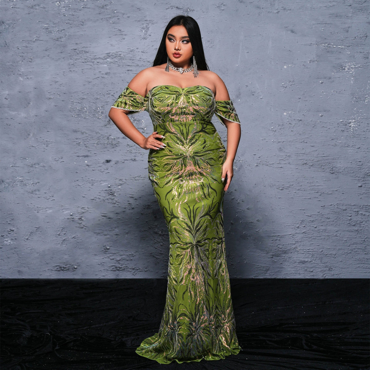 Off-Shoulder Sweetheart Sequin Embellished Mermaid Evening Gown
